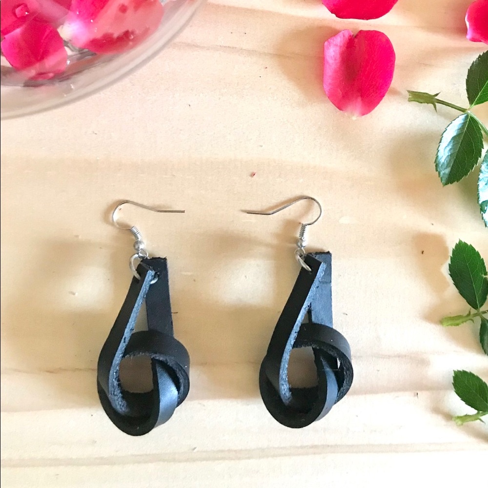 Leather Loop Knot Dangle Earrings